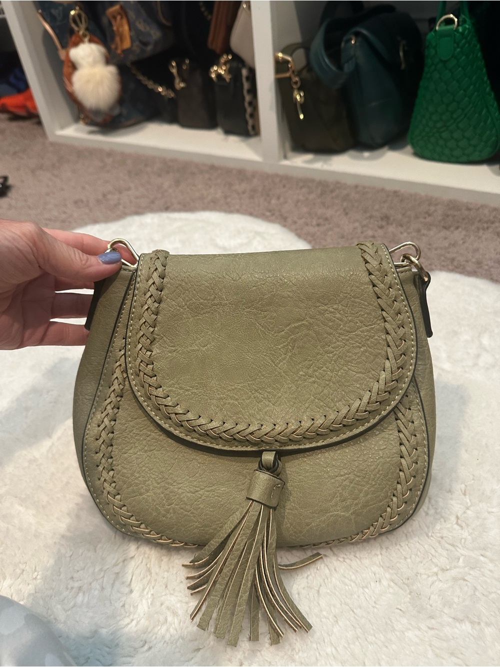 Braided Olive Green Tassel Crossbody Bag